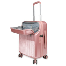 New Design Factory Pink ABS carry on luggage hard shell Trolley Suitcase with front open cabine easy carry spinner
